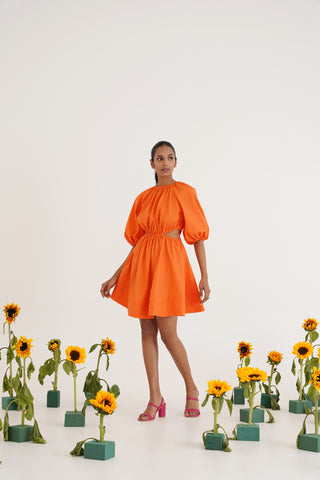 Natalie Orange Cotton Dress