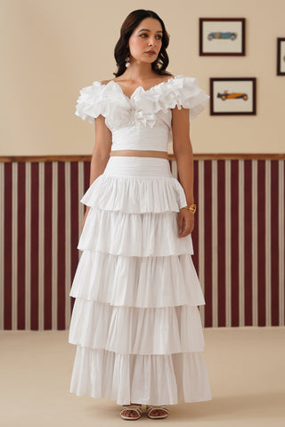 Lucine White Ruffled Set
