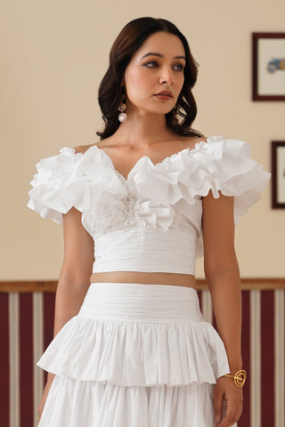 Lucine White Ruffled Top
