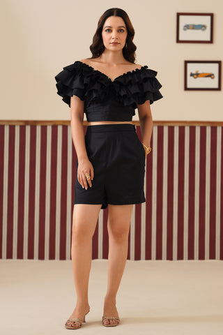 Aurelia Black Ruffled Crop Top