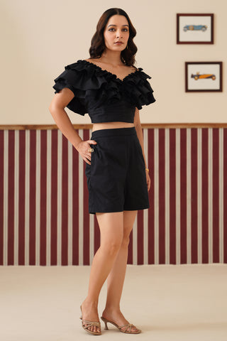 Aurelia Black Ruffled Crop Top