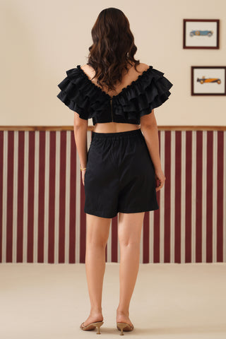 Aurelia Black Ruffled Crop Top
