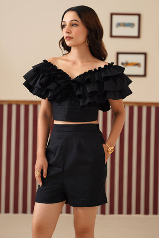 Aurelia Black Ruffled Crop Top