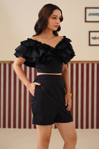 Aurelia Black Ruffled Crop Top