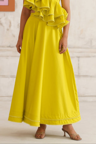 Solene Flared Chartreuse Skirt