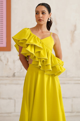Solene Chartreuse Flounce Top