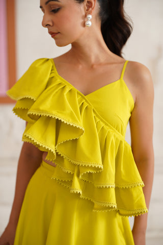 Solene Chartreuse Flounce Top