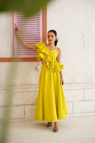 Solene Flared Chartreuse Skirt
