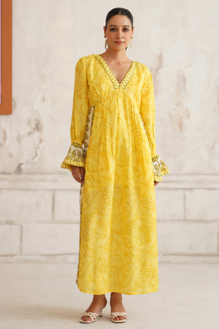 Elira Yellow Kaftan Dress