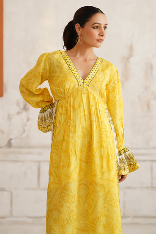 Elira Yellow Kaftan Dress