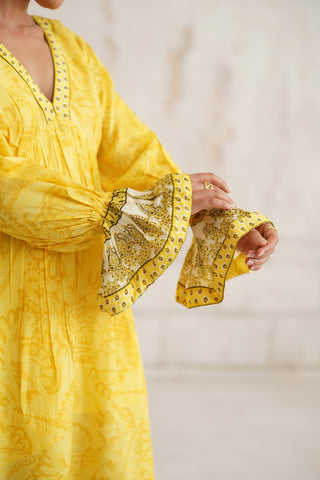 Elira Yellow Kaftan Dress