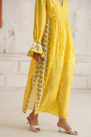 Elira Yellow Kaftan Dress