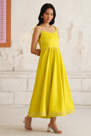 Elara Chartreuse Midi Dress