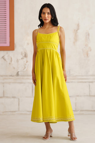 Elara Chartreuse Midi Dress