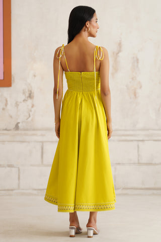 Elara Chartreuse Midi Dress