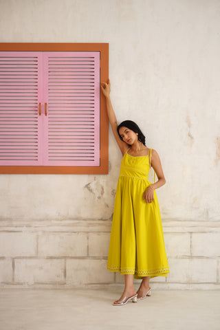 Elara Chartreuse Midi Dress