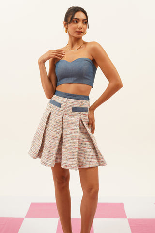 Nixie Box Pleated Tweed Skirt