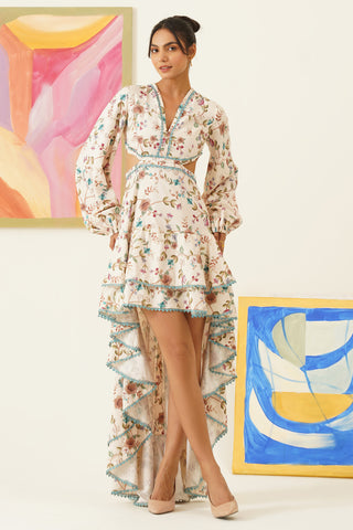Rosette High-Low White Dress