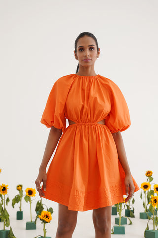 Natalie Orange Cotton Dress