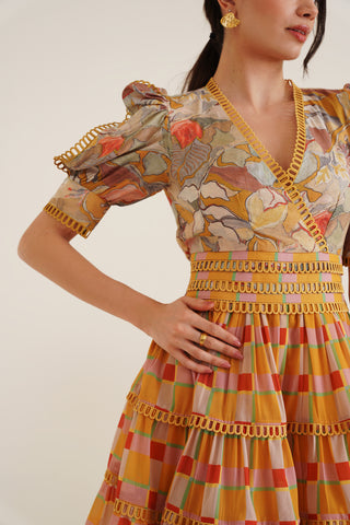 Jane Half Sleeve Ochre Dress