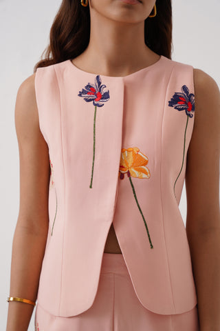 Peony Embroidered Sleeveless Vest