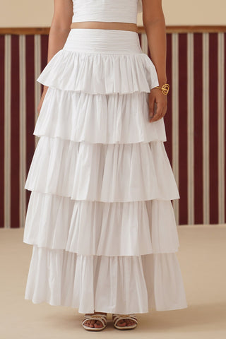 Lucine Tiered White Skirt