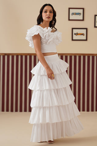 Lucine Tiered White Skirt