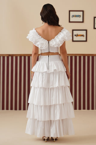 Lucine Tiered White Skirt