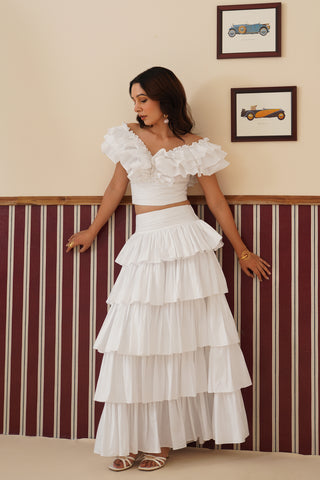 Lucine Tiered White Skirt