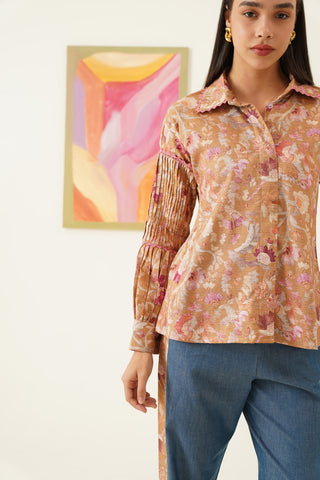 Fleur Printed Ochre Shirt